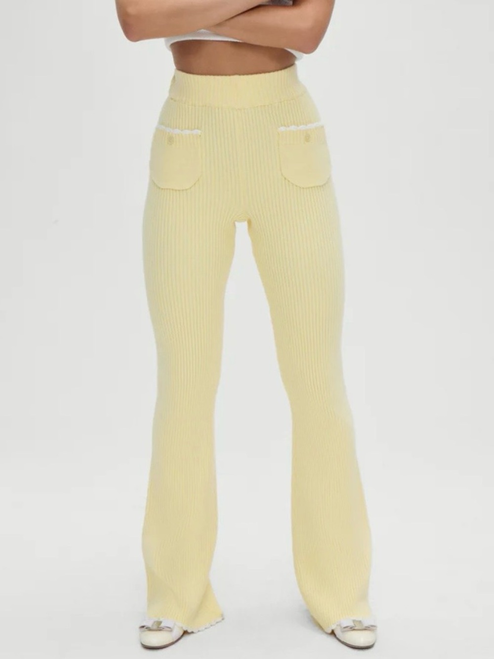 NWOT Frankie’s bikinis yellow Camden knit pants